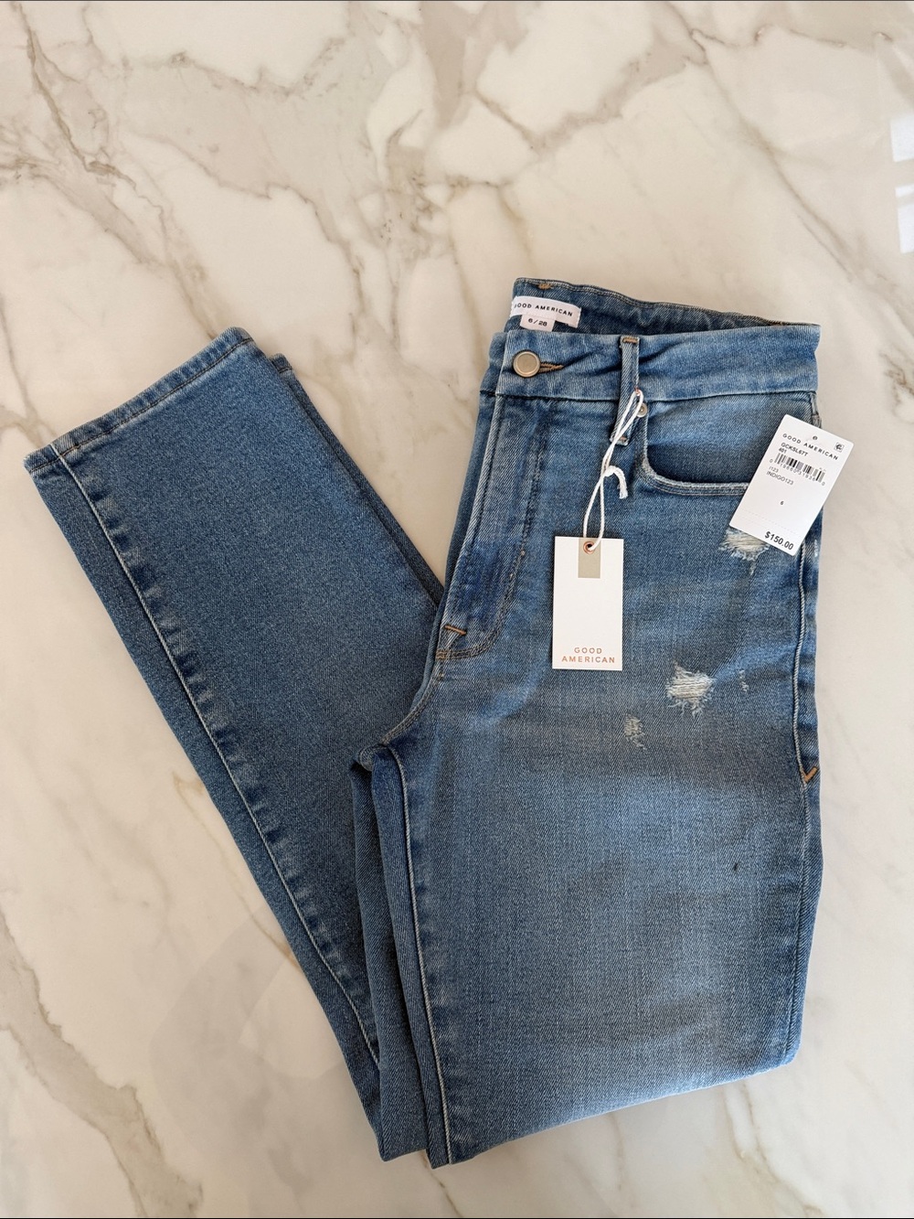 Good American Light Blue Distressed High-Rise Skinny Jeans